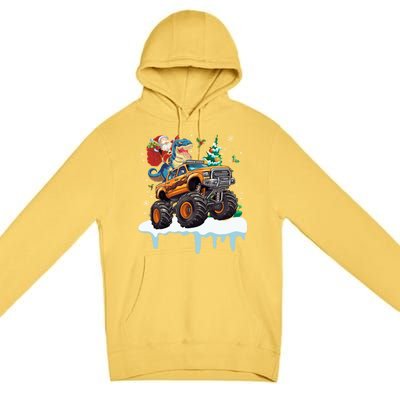 Santa Riding T Rex Dinosaur Monster Truck Christmas Funny Gift Premium Pullover Hoodie