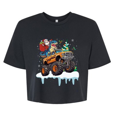 Santa Riding T Rex Dinosaur Monster Truck Christmas Funny Gift Bella+Canvas Jersey Crop Tee