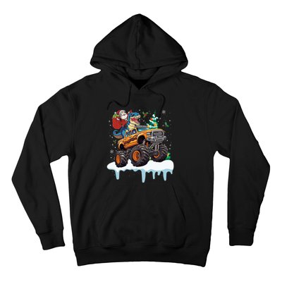 Santa Riding T Rex Dinosaur Monster Truck Christmas Funny Gift Hoodie