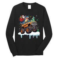 Santa Riding T Rex Dinosaur Monster Truck Christmas Funny Gift Long Sleeve Shirt