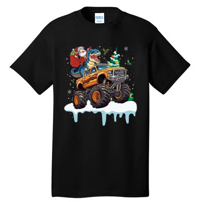 Santa Riding T Rex Dinosaur Monster Truck Christmas Funny Gift Tall T-Shirt