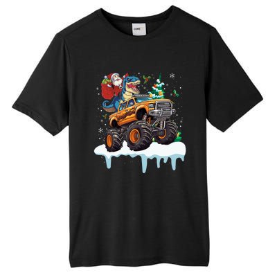 Santa Riding T Rex Dinosaur Monster Truck Christmas Funny Gift Tall Fusion ChromaSoft Performance T-Shirt