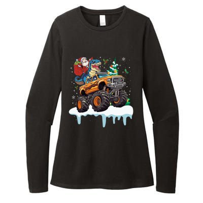 Santa Riding T Rex Dinosaur Monster Truck Christmas Funny Gift Womens CVC Long Sleeve Shirt