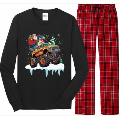 Santa Riding T Rex Dinosaur Monster Truck Christmas Funny Gift Long Sleeve Pajama Set