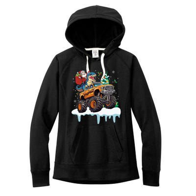 Santa Riding T Rex Dinosaur Monster Truck Christmas Funny Gift Women's Fleece Hoodie