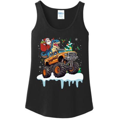 Santa Riding T Rex Dinosaur Monster Truck Christmas Funny Gift Ladies Essential Tank