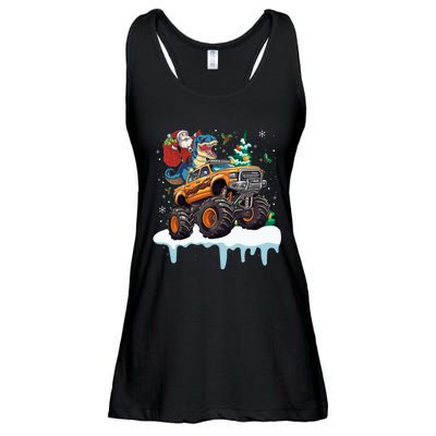 Santa Riding T Rex Dinosaur Monster Truck Christmas Funny Gift Ladies Essential Flowy Tank