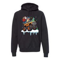 Santa Riding T Rex Dinosaur Monster Truck Christmas Funny Gift Premium Hoodie