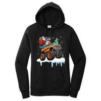 Santa Riding T Rex Dinosaur Monster Truck Christmas Funny Gift Women's Pullover Hoodie