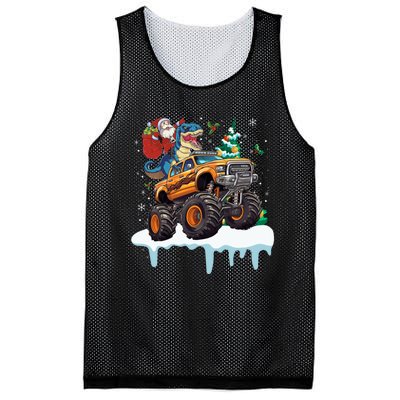 Santa Riding T Rex Dinosaur Monster Truck Christmas Funny Gift Mesh Reversible Basketball Jersey Tank