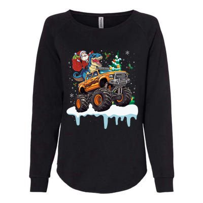 Santa Riding T Rex Dinosaur Monster Truck Christmas Funny Gift Womens California Wash Sweatshirt