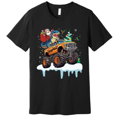 Santa Riding T Rex Dinosaur Monster Truck Christmas Funny Gift Premium T-Shirt