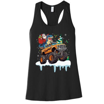 Santa Riding T Rex Dinosaur Monster Truck Christmas Funny Gift Women's Racerback Tank