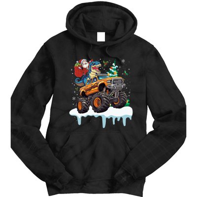 Santa Riding T Rex Dinosaur Monster Truck Christmas Funny Gift Tie Dye Hoodie