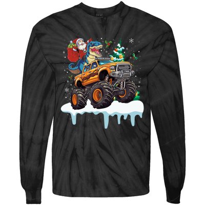 Santa Riding T Rex Dinosaur Monster Truck Christmas Funny Gift Tie-Dye Long Sleeve Shirt