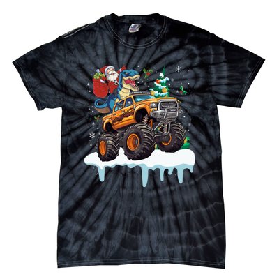 Santa Riding T Rex Dinosaur Monster Truck Christmas Funny Gift Tie-Dye T-Shirt