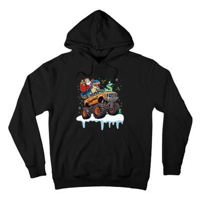 Santa Riding T Rex Dinosaur Monster Truck Christmas Funny Gift Tall Hoodie