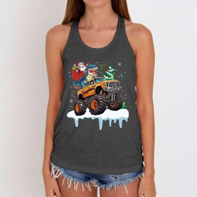 Santa Riding T Rex Dinosaur Monster Truck Christmas Funny Gift Women's Knotted Racerback Tank