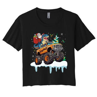 Santa Riding T Rex Dinosaur Monster Truck Christmas Funny Gift Women's Crop Top Tee