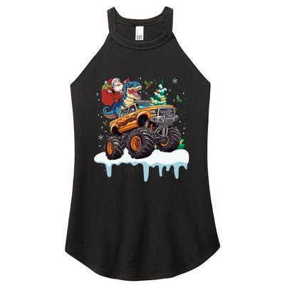 Santa Riding T Rex Dinosaur Monster Truck Christmas Funny Gift Women's Perfect Tri Rocker Tank