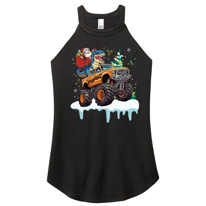 Santa Riding T Rex Dinosaur Monster Truck Christmas Funny Gift Women's Perfect Tri Rocker Tank