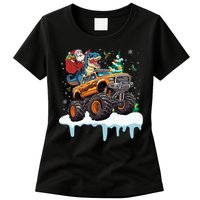 Santa Riding T Rex Dinosaur Monster Truck Christmas Funny Gift Women's T-Shirt