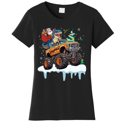 Santa Riding T Rex Dinosaur Monster Truck Christmas Funny Gift Women's T-Shirt