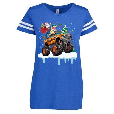 Santa Riding T Rex Dinosaur Monster Truck Christmas Funny Gift Enza Ladies Jersey Football T-Shirt