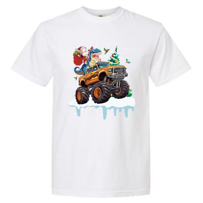 Santa Riding T Rex Dinosaur Monster Truck Christmas Funny Gift Garment-Dyed Heavyweight T-Shirt