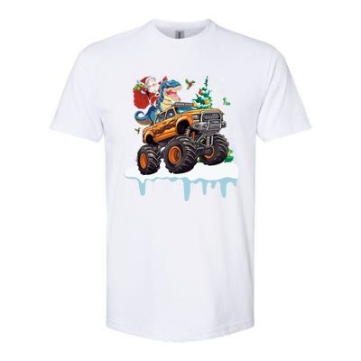 Santa Riding T Rex Dinosaur Monster Truck Christmas Funny Gift Softstyle CVC T-Shirt