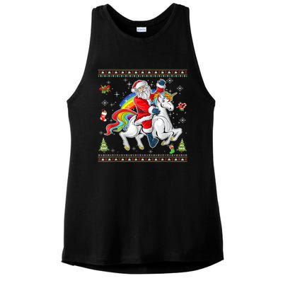 Santa Riding Unicorn Merry Christmas Xmas Sweater Ugly Ladies PosiCharge Tri-Blend Wicking Tank