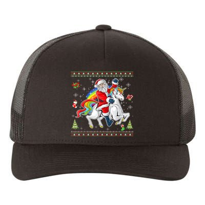 Santa Riding Unicorn Merry Christmas Xmas Sweater Ugly Yupoong Adult 5-Panel Trucker Hat