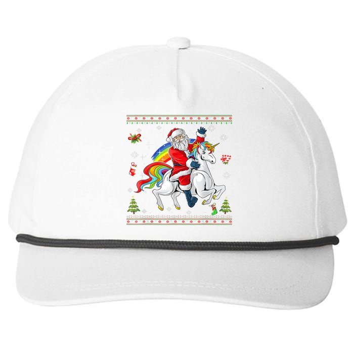 Santa Riding Unicorn Merry Christmas Xmas Sweater Ugly Snapback Five-Panel Rope Hat