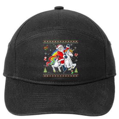 Santa Riding Unicorn Merry Christmas Xmas Sweater Ugly 7-Panel Snapback Hat