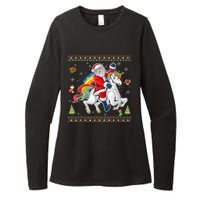 Santa Riding Unicorn Merry Christmas Xmas Sweater Ugly Womens CVC Long Sleeve Shirt