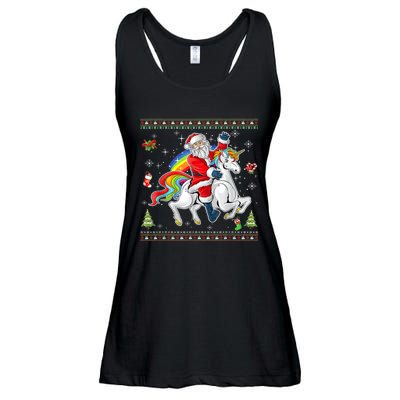 Santa Riding Unicorn Merry Christmas Xmas Sweater Ugly Ladies Essential Flowy Tank