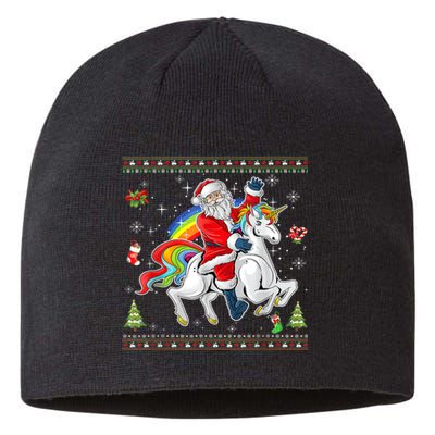 Santa Riding Unicorn Merry Christmas Xmas Sweater Ugly Sustainable Beanie