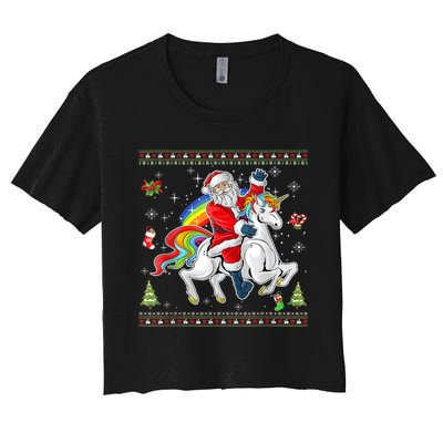 Santa Riding Unicorn Merry Christmas Xmas Sweater Ugly Women's Crop Top Tee