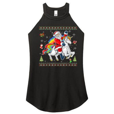 Santa Riding Unicorn Merry Christmas Xmas Sweater Ugly Women’s Perfect Tri Rocker Tank