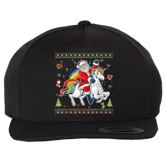 Santa Riding Unicorn Merry Christmas Xmas Sweater Ugly Wool Snapback Cap