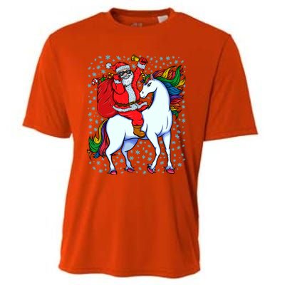 Santa Riding Unicorn Christmas Party Xmas Gift Funny Gift Cooling Performance Crew T-Shirt