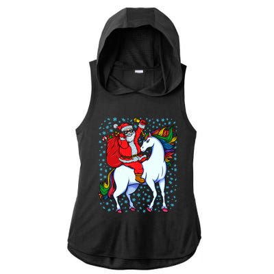 Santa Riding Unicorn Christmas Party Xmas Gift Funny Gift Ladies PosiCharge Tri-Blend Wicking Draft Hoodie Tank