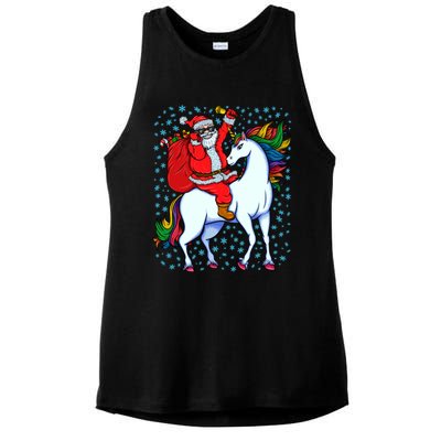 Santa Riding Unicorn Christmas Party Xmas Gift Funny Gift Ladies PosiCharge Tri-Blend Wicking Tank