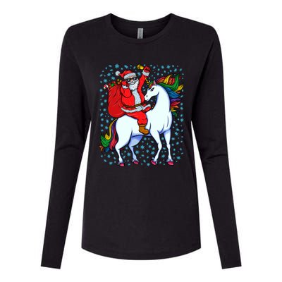 Santa Riding Unicorn Christmas Party Xmas Gift Funny Gift Womens Cotton Relaxed Long Sleeve T-Shirt