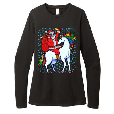 Santa Riding Unicorn Christmas Party Xmas Gift Funny Gift Womens CVC Long Sleeve Shirt