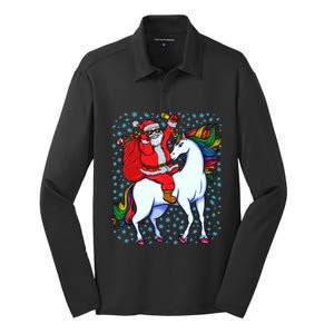 Santa Riding Unicorn Christmas Party Xmas Gift Funny Gift Silk Touch Performance Long Sleeve Polo