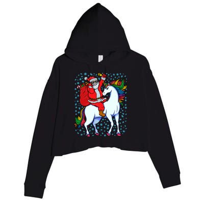 Santa Riding Unicorn Christmas Party Xmas Gift Funny Gift Crop Fleece Hoodie