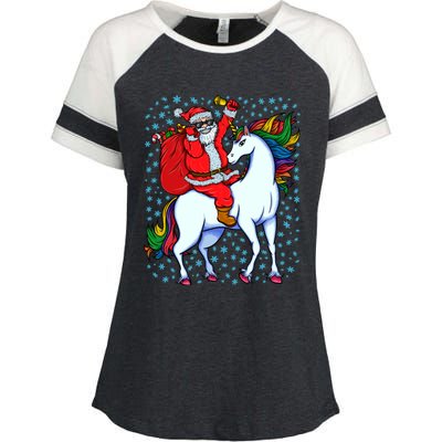 Santa Riding Unicorn Christmas Party Xmas Gift Funny Gift Enza Ladies Jersey Colorblock Tee