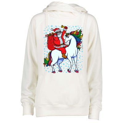 Santa Riding Unicorn Christmas Party Xmas Gift Funny Gift Womens Funnel Neck Pullover Hood