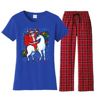 Santa Riding Unicorn Christmas Party Xmas Gift Funny Gift Women's Flannel Pajama Set